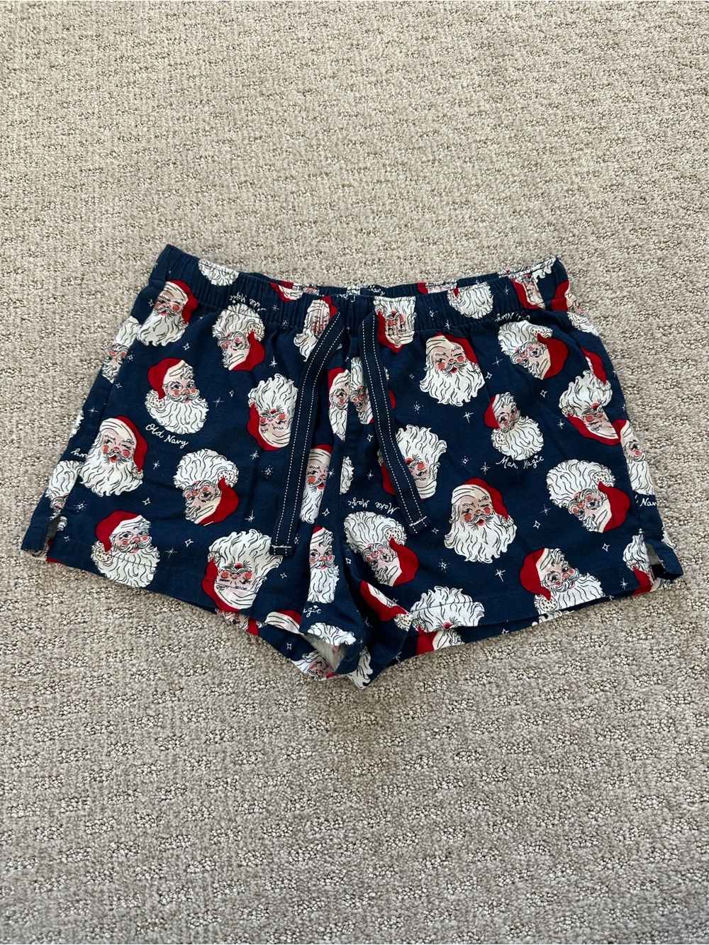 Old Navy Navy Santa Print Lounge Shorts with Red Accents